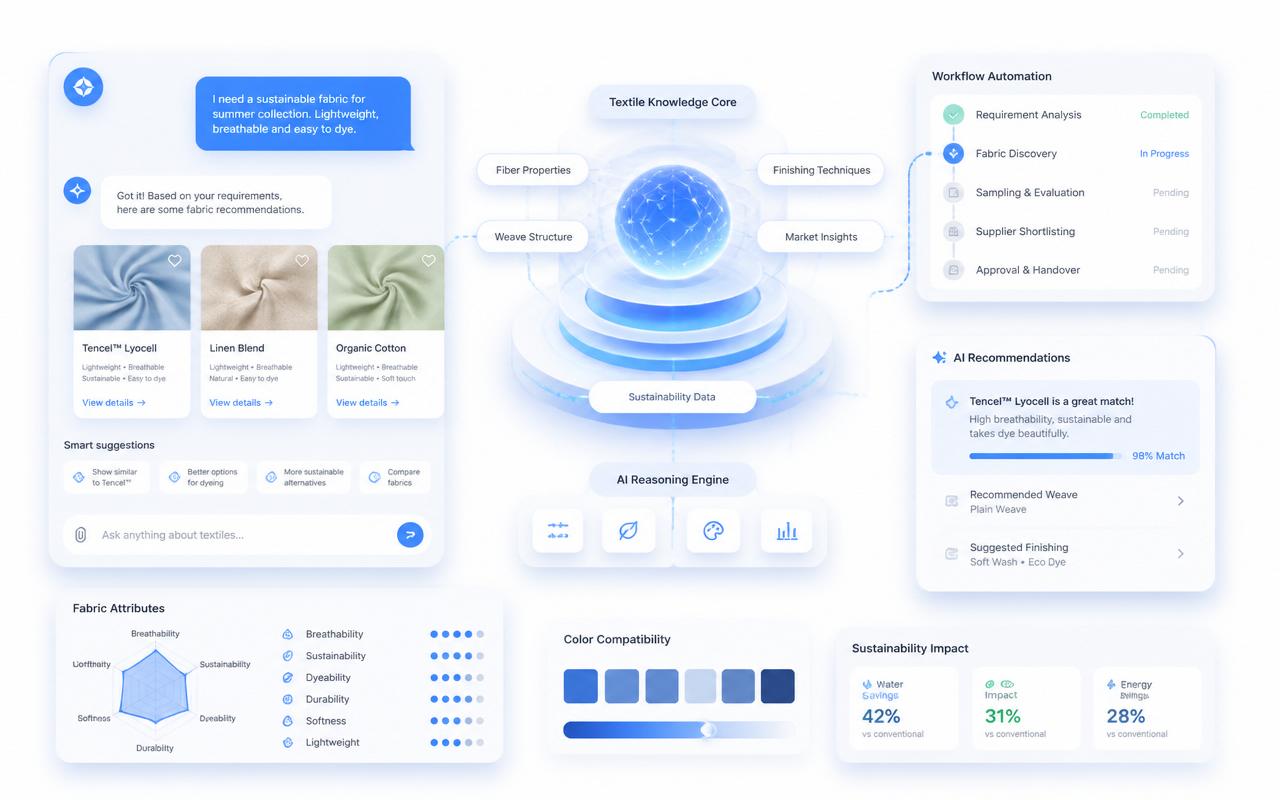 AI Assistant — premium AI textile workspace illustration