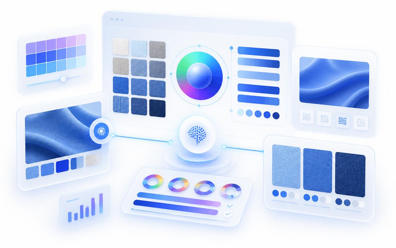 AI Color Matching — premium AI textile workspace illustration