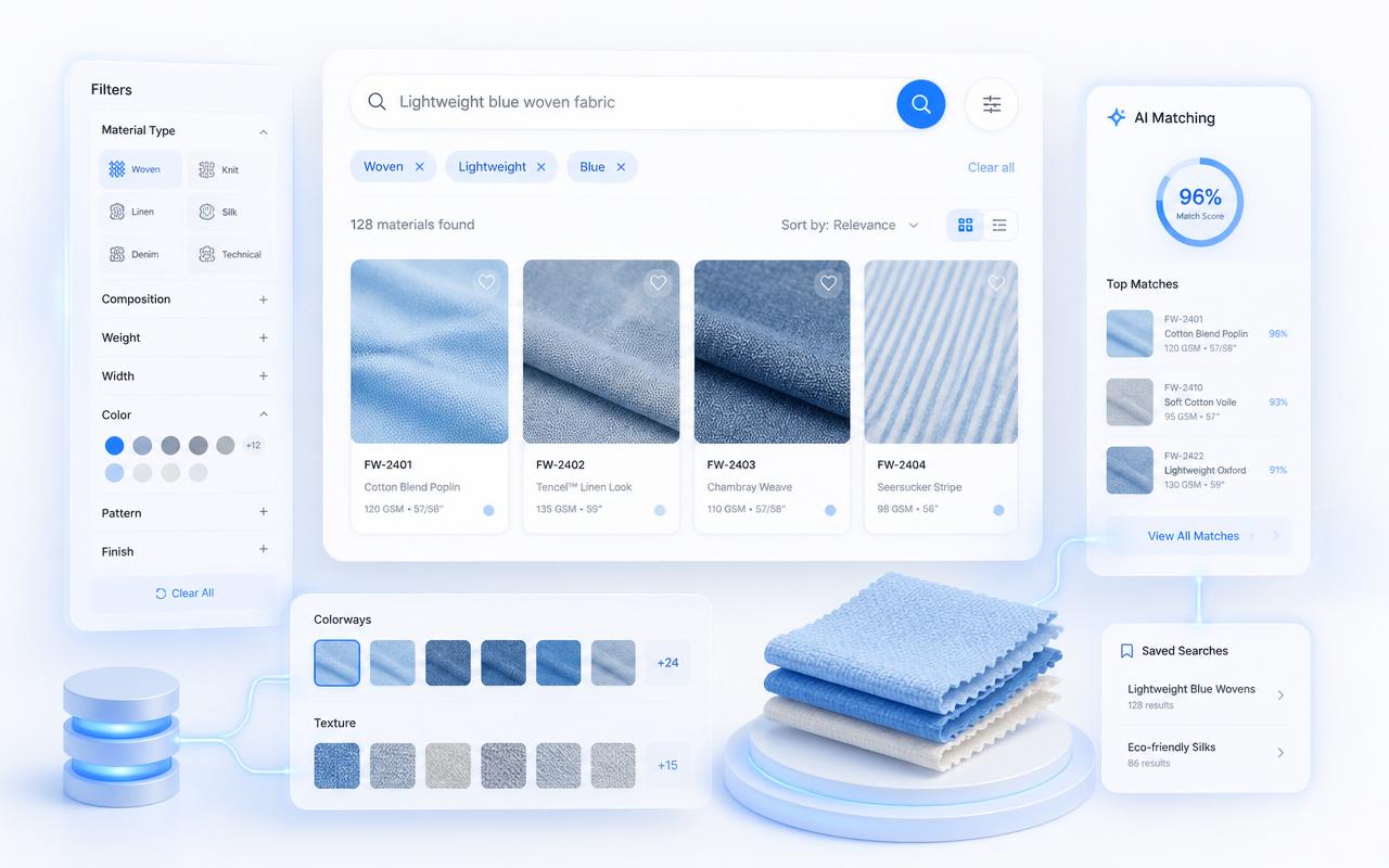 AI Textile Search — premium AI textile workspace illustration
