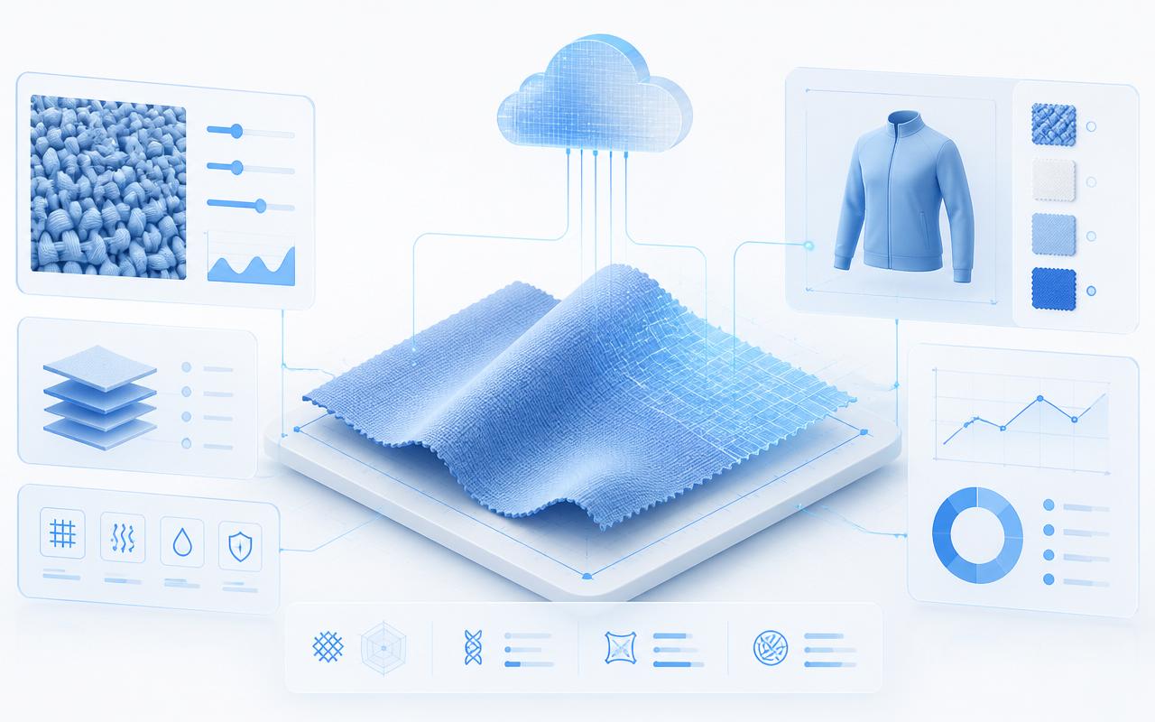 Digital Twin — premium AI textile workspace illustration