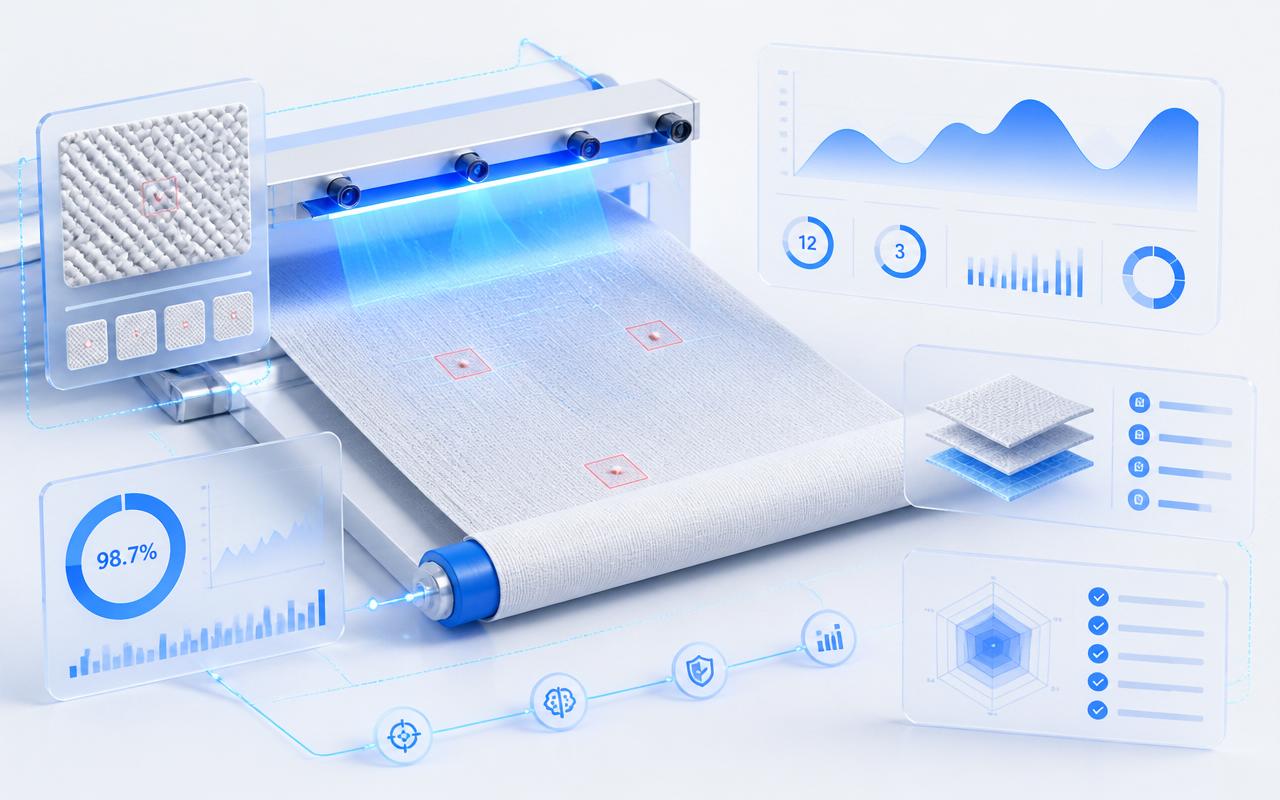 Fabric Quality AI — premium AI textile workspace illustration